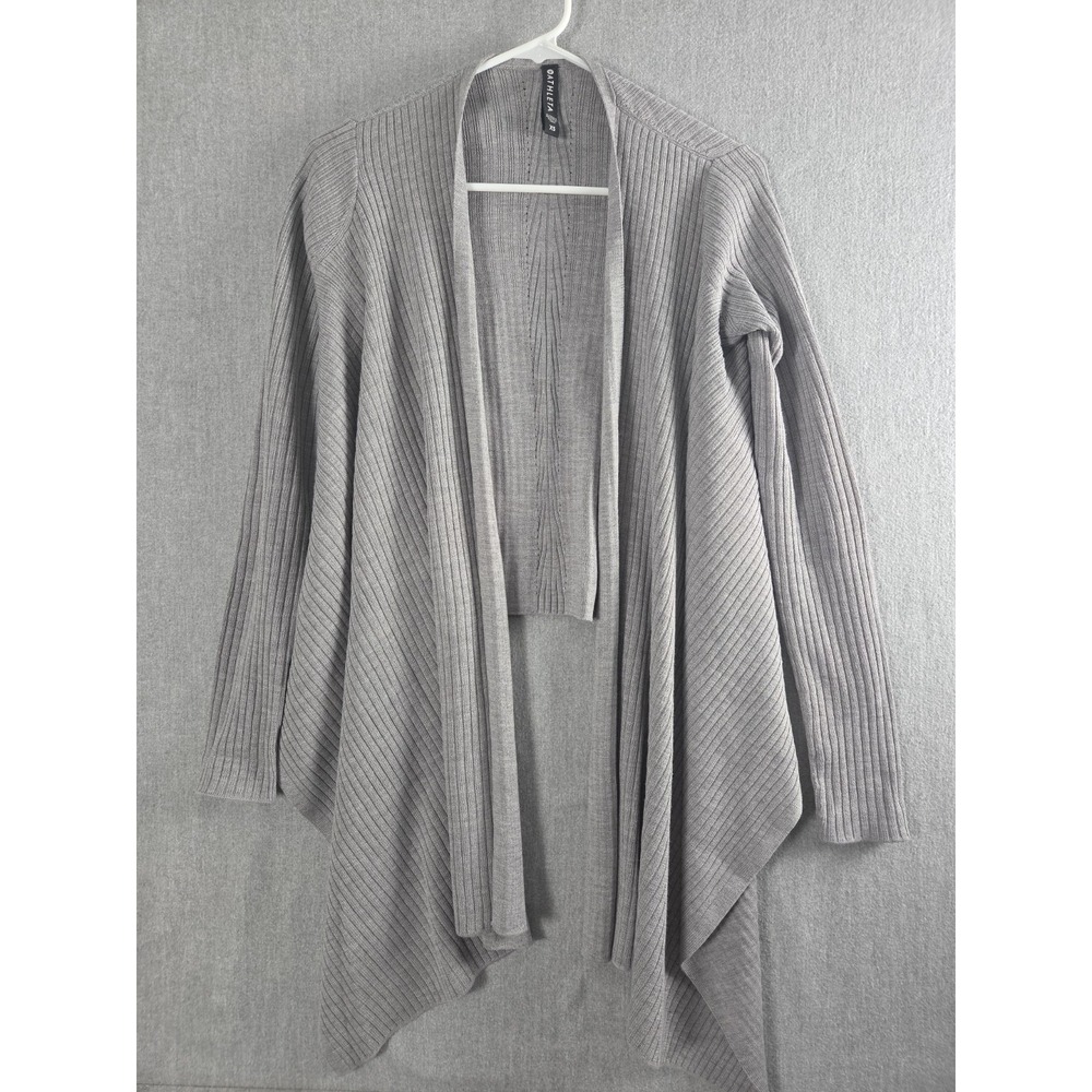 Athleta XS Gray Ribbed Solstice Wrap Cardigan Sweater Asymmetrical Flowy Knit
